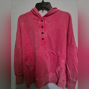 Zenana Outfitters Vibrant Pink Snap Hoodie
